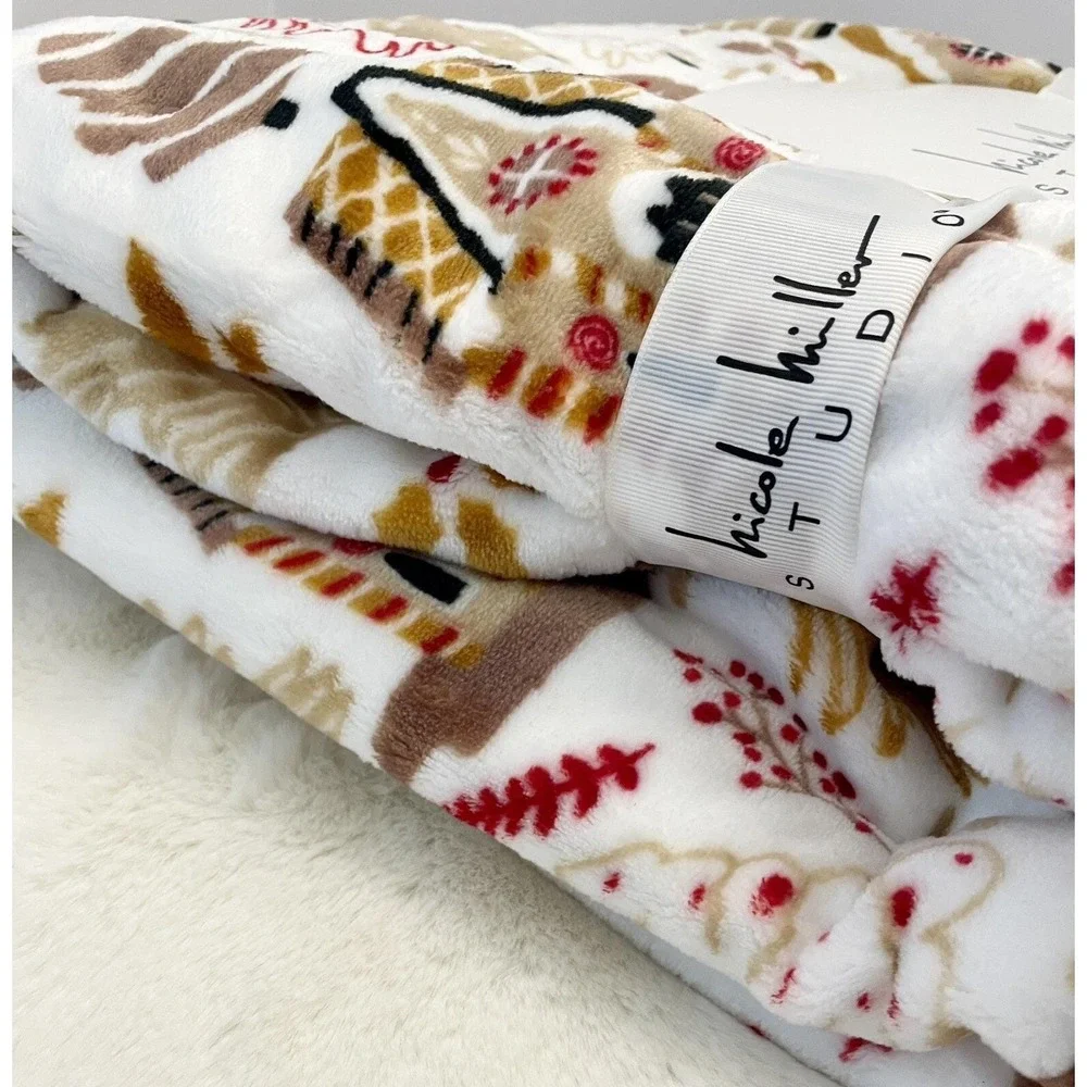 Nicole Miller CHRISTMAS Gingerbread House Brown Plush Throw‎ Blanket